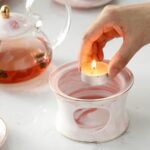 Muzity Glass Teapot With Ceramic Base Creative Marble Design Tea Pot Tool Kettle Set Strainer And Candle - 6