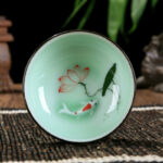 Hot Celadon Chinese Kung Fu Tea Set Lotus Pu'er Cups Hand-painted Ceramic Embossed Dragon Peony Carp Goldfish - 3