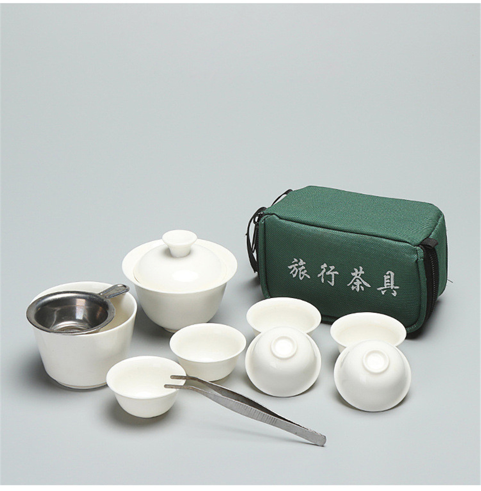 Ancheng Portable Chinese Kung Fu Tea Set Ceramic Gaiwan Teapot Porcelain Service Cups For Travel Ceremony - 7