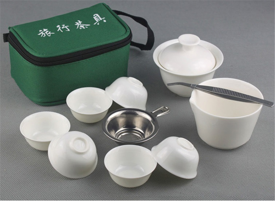 Ancheng Portable Chinese Kung Fu Tea Set Ceramic Gaiwan Teapot Porcelain Service Cups For Travel Ceremony - 6