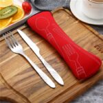 3pcs Set Portable Stainless Steel Cutlery Flower Painting Fork Dinner Tableware Case Kit For Camping - 2