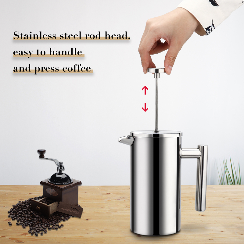 Large Capacity Stainless Steel French Press Coffee Maker Double Wall Insulated Manual Percolator Pot - 5