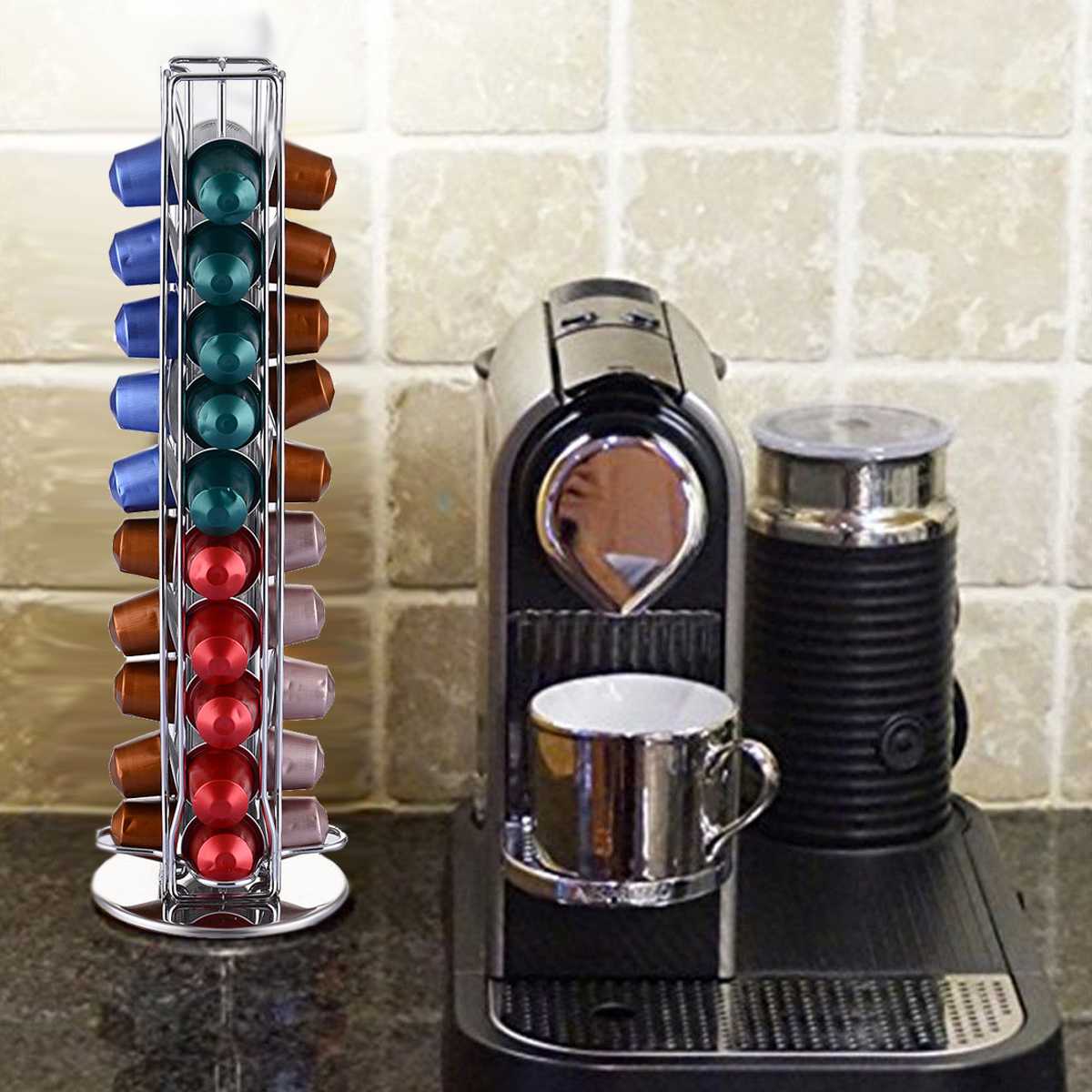 Nespresso Compatible 360degree Rotating Coffee Capsule Holder 40pod Storage Dispenser Spacesaving Tower Stand - 7